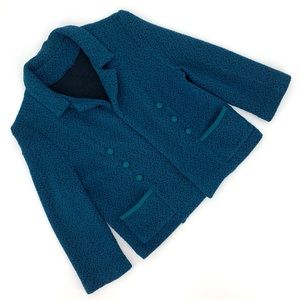 Homemade Teal Textured 3/4 Sleeve Open Front Blazer, Small, DAMAGED